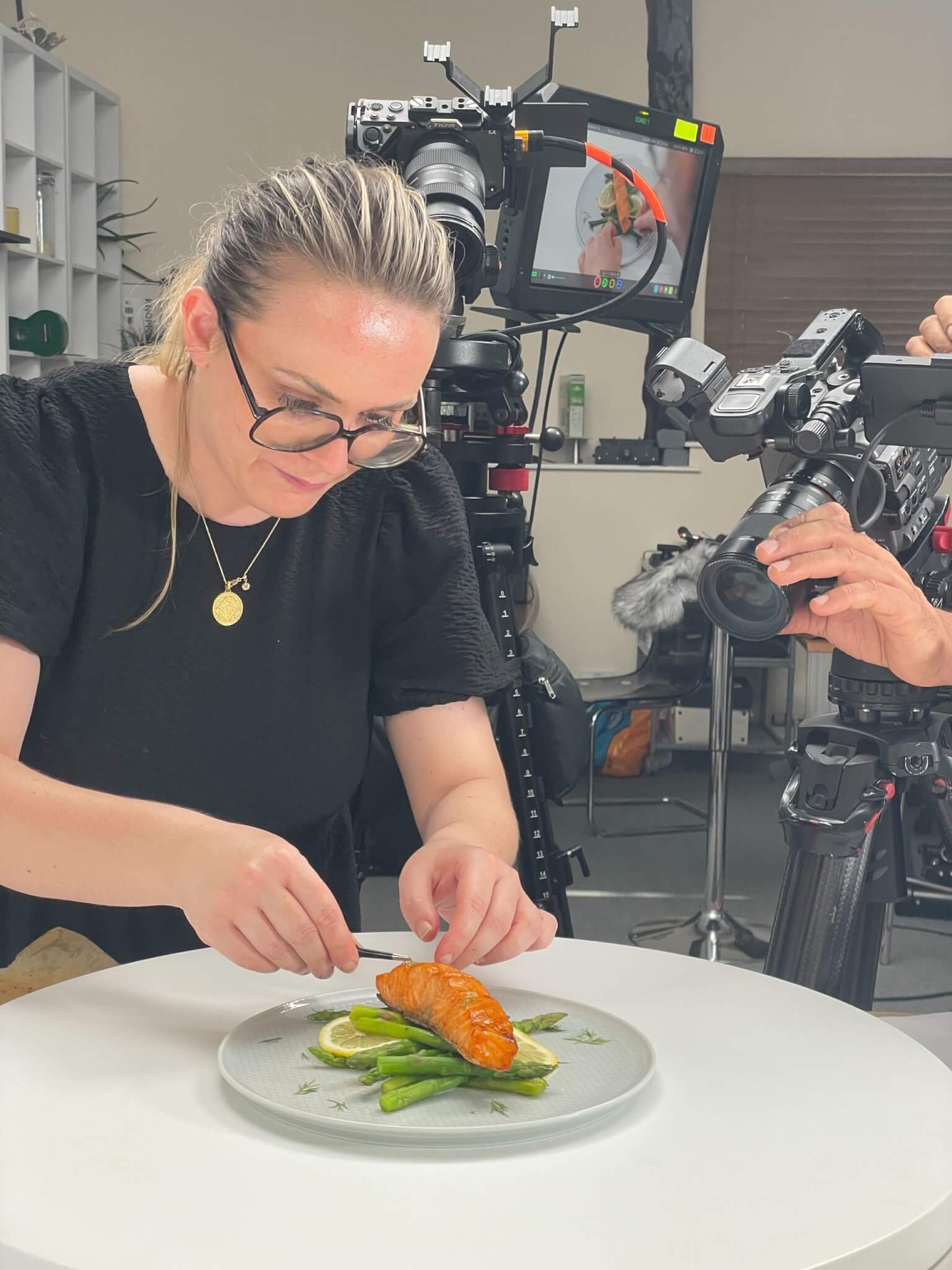 Preparing luxurious meal whilst on film set