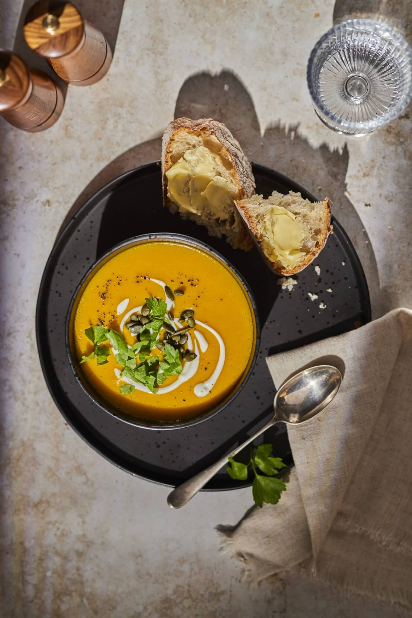 Pumpkin Soup with Bread and butter