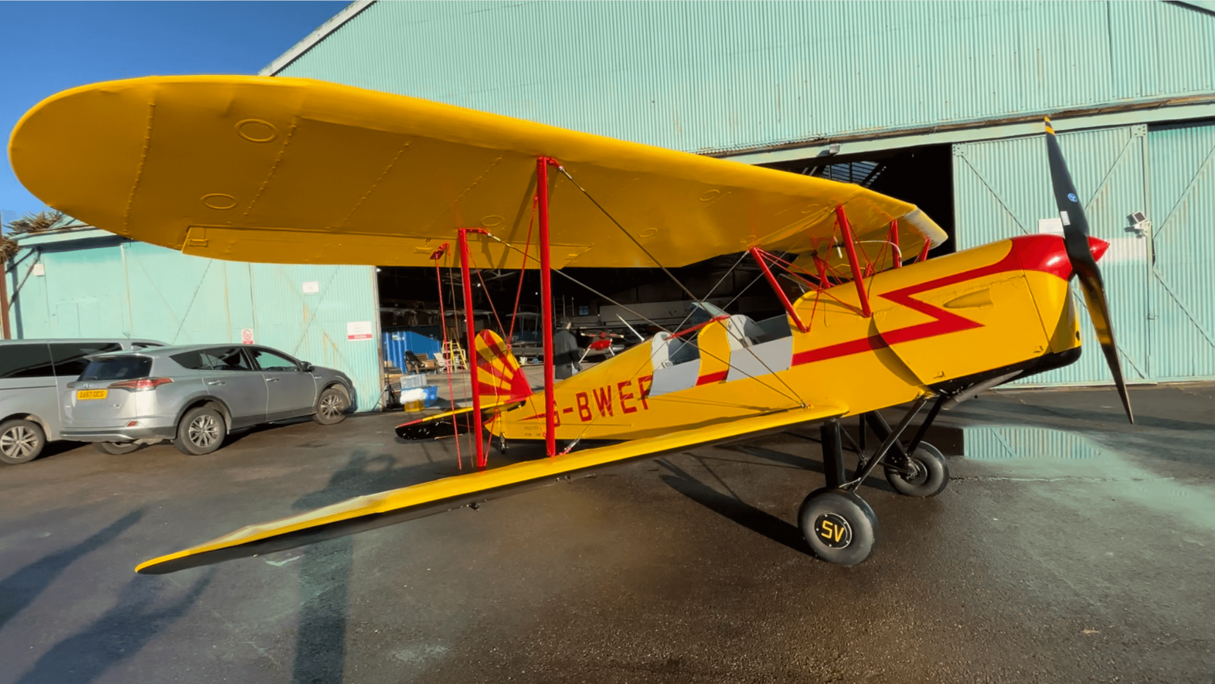 Propeller Plane in Yellow and Red Stripes